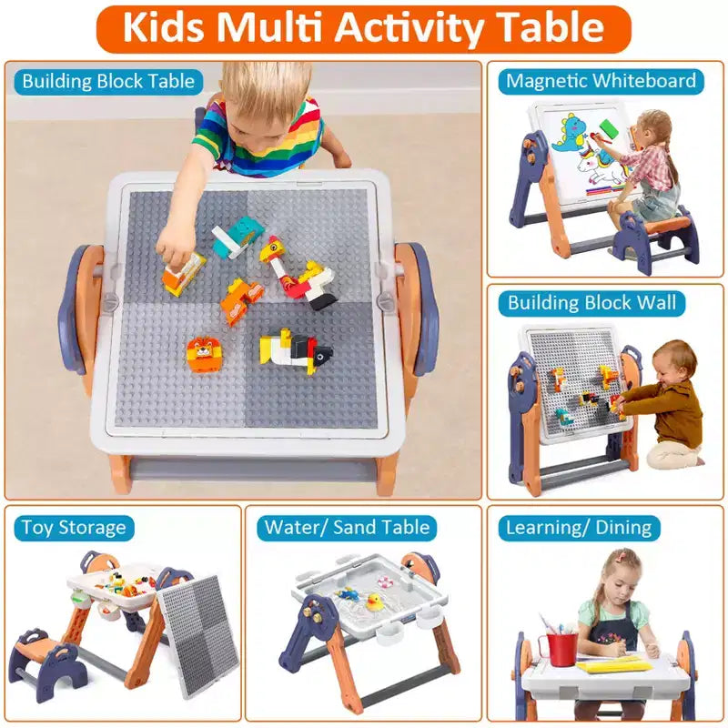 Chevalet pliable pour tout-petits, table de blocs de construction, table à eau/table de cuisine, tableau blanc magnétique effaçable à sec, chevalet d'art pour enfants