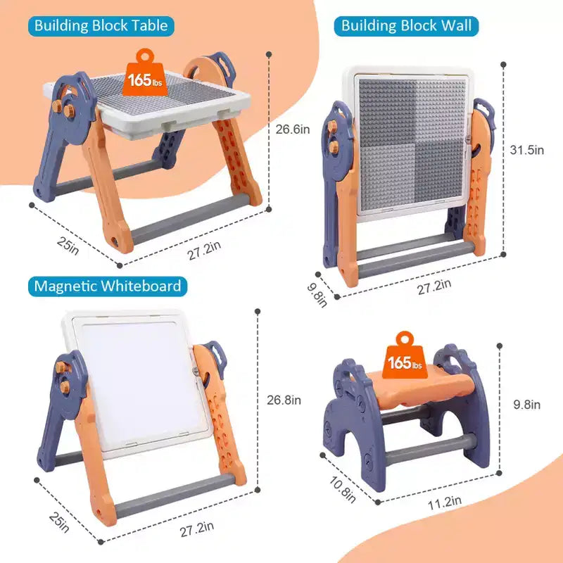Chevalet pliable pour tout-petits, table de blocs de construction, table à eau/table de cuisine, tableau blanc magnétique effaçable à sec, chevalet d'art pour enfants