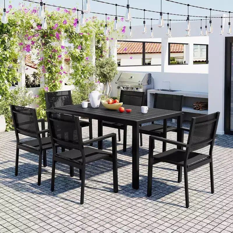 CLIHOME Ensemble de table et chaises d'extérieur en acier 7 pièces, Ensembles de salle à manger de patio pour patio, balcon, arrière-cour