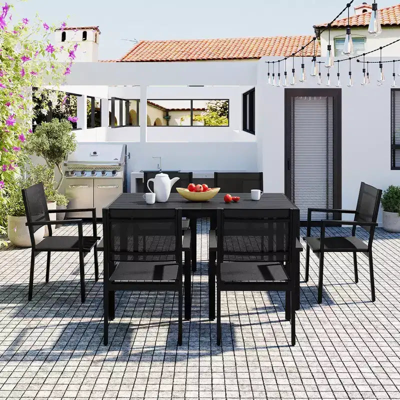 CLIHOME Ensemble de table et chaises d'extérieur en acier 7 pièces, Ensembles de salle à manger de patio pour patio, balcon, arrière-cour