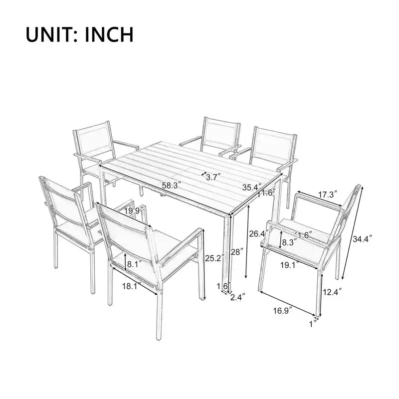 CLIHOME Ensemble de table et chaises d'extérieur en acier 7 pièces, Ensembles de salle à manger de patio pour patio, balcon, arrière-cour