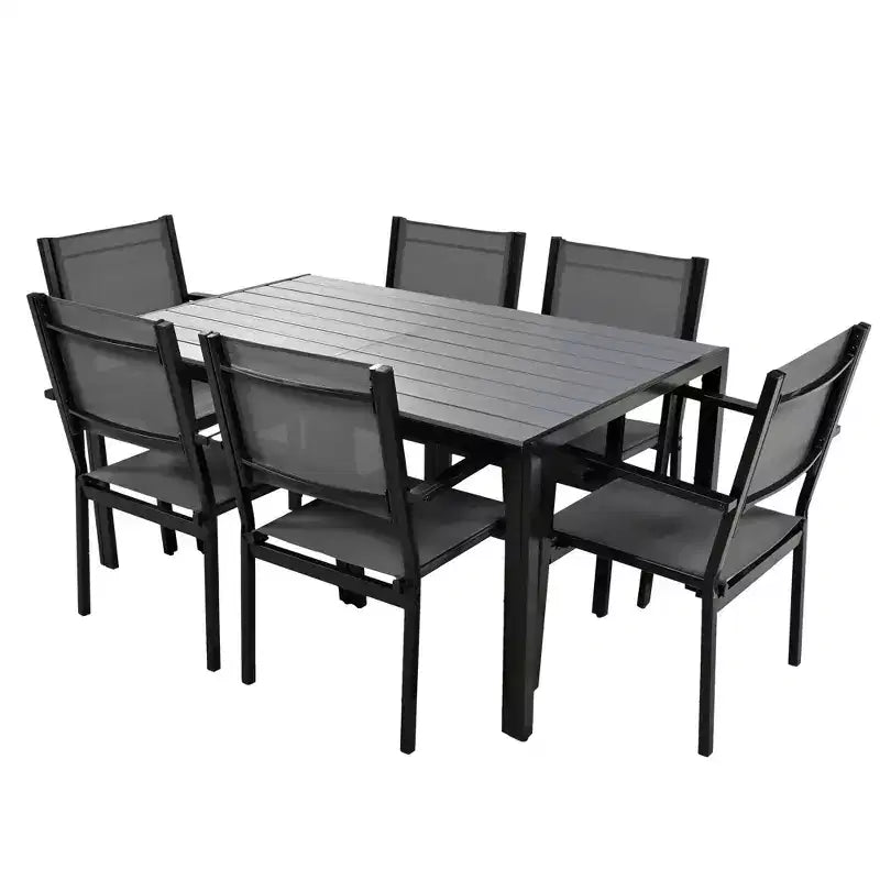 CLIHOME Ensemble de table et chaises d'extérieur en acier 7 pièces, Ensembles de salle à manger de patio pour patio, balcon, arrière-cour