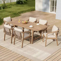 Christopher Knight Home Olcott 7 Piece Outdoor Acacia Wood Dining Set with Expandable Table and Rope Woven Armchairs