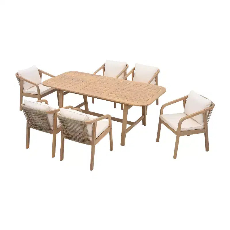 Ensemble de salle à manger d'extérieur Christopher Knight Home Olcott 7 pièces en bois d'acacia avec table extensible et fauteuils en corde tressée