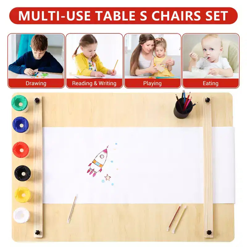 Table et ensemble de tabourets d'art CuisinSmart pour enfants, table d'activités en bois pour tout-petits avec bacs de rangement, bureau de dessin, artisanat en bois pour enfants