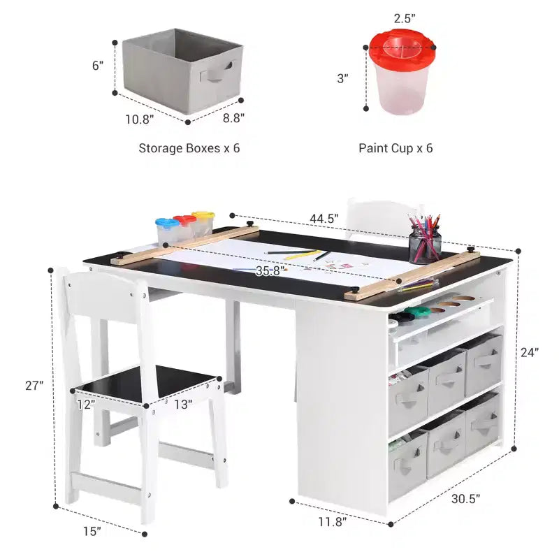 Table et ensemble de tabourets d'art CuisinSmart pour enfants, table d'activités en bois pour tout-petits avec bacs de rangement, bureau de dessin, artisanat en bois pour enfants