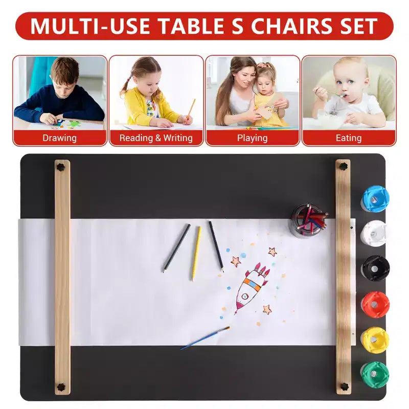 Table et ensemble de tabourets d'art CuisinSmart pour enfants, table d'activités en bois pour tout-petits avec bacs de rangement, bureau de dessin, artisanat en bois pour enfants