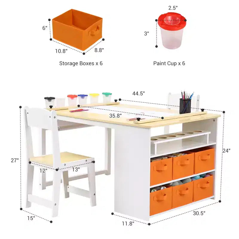 Table et ensemble de tabourets d'art CuisinSmart pour enfants, table d'activités en bois pour tout-petits avec bacs de rangement, bureau de dessin, artisanat en bois pour enfants