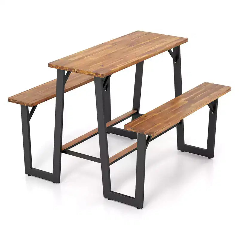 Ensemble table de pique-nique et banc Costway avec plateau et banc en bois d'acacia, repose-pieds intégrés