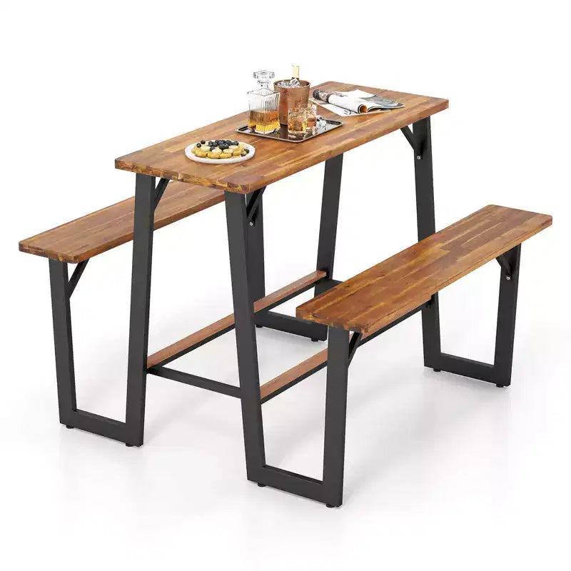 Ensemble table de pique-nique et banc Costway avec plateau et banc en bois d'acacia, repose-pieds intégrés