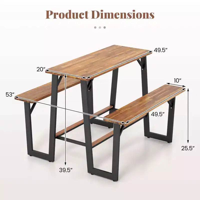 Ensemble table de pique-nique et banc Costway avec plateau et banc en bois d'acacia, repose-pieds intégrés