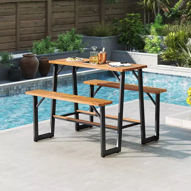 Ensemble table de pique-nique et banc Costway avec plateau et banc en bois d'acacia, repose-pieds intégrés