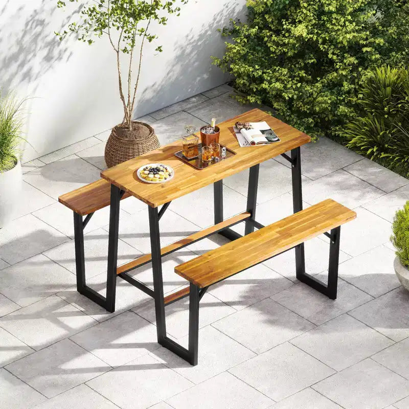 Ensemble table de pique-nique et banc Costway avec plateau et banc en bois d'acacia, repose-pieds intégrés