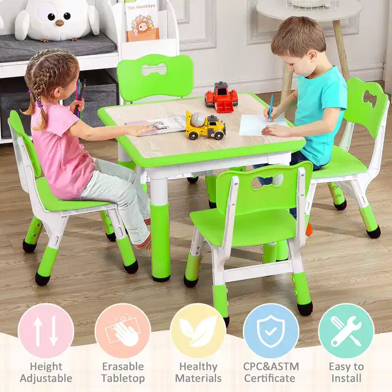 Ensemble Table et Chaises pour Enfants, Bureau Réglable en Hauteur pour Enfants de 2 à 10 Ans, Table d'Activités Manuelles, Pieds Antidérapants, pour Salles de Classe et Garderies
