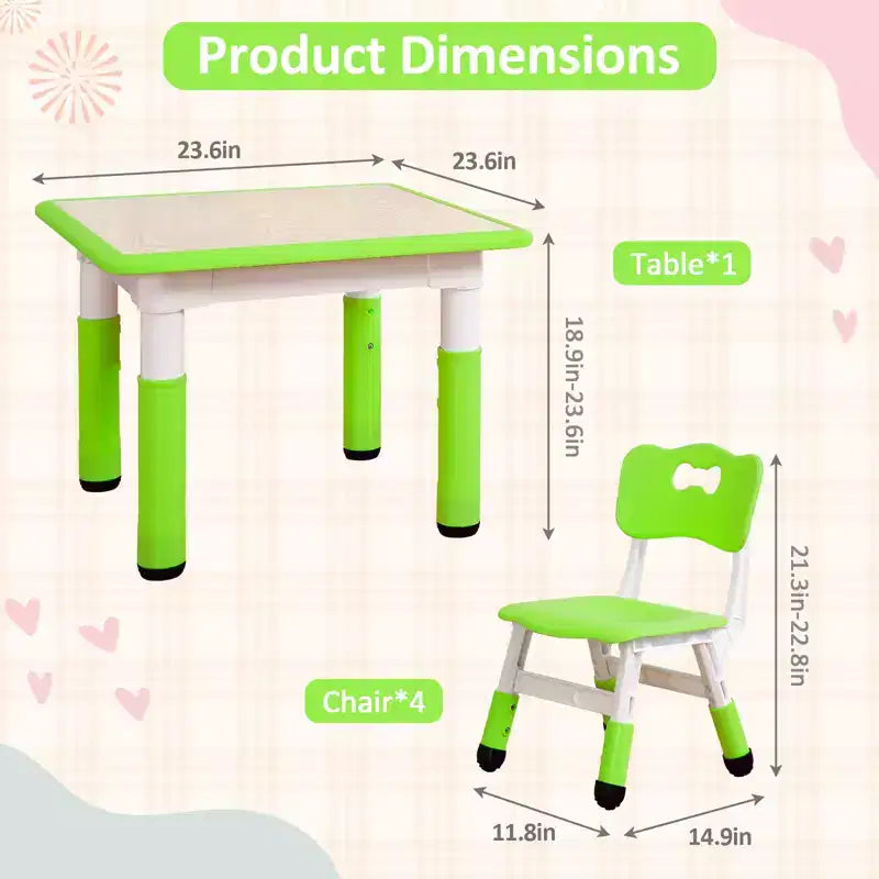 Ensemble Table et Chaises pour Enfants, Bureau Réglable en Hauteur pour Enfants de 2 à 10 Ans, Table d'Activités Manuelles, Pieds Antidérapants, pour Salles de Classe et Garderies