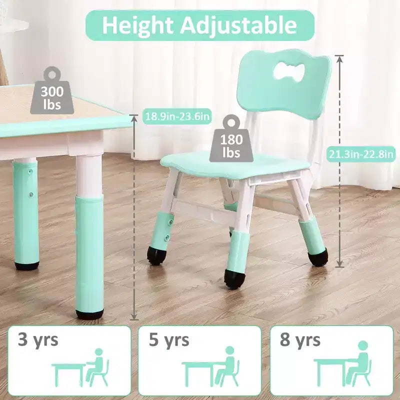 Ensemble Table et Chaises pour Enfants, Bureau Réglable en Hauteur pour Enfants de 2 à 10 Ans, Table d'Activités Manuelles, Pieds Antidérapants, pour Salles de Classe et Garderies