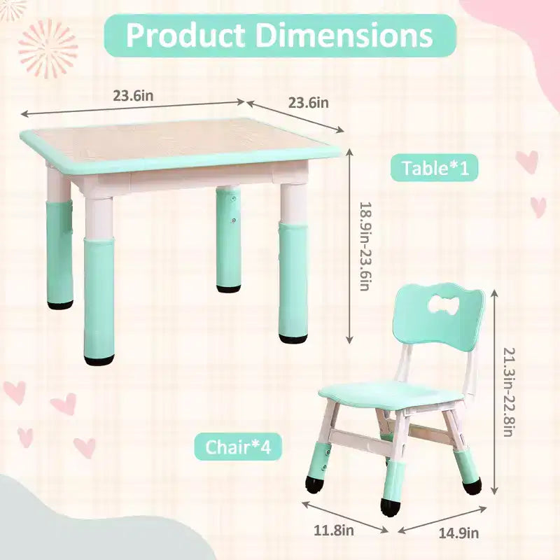 Ensemble Table et Chaises pour Enfants, Bureau Réglable en Hauteur pour Enfants de 2 à 10 Ans, Table d'Activités Manuelles, Pieds Antidérapants, pour Salles de Classe et Garderies