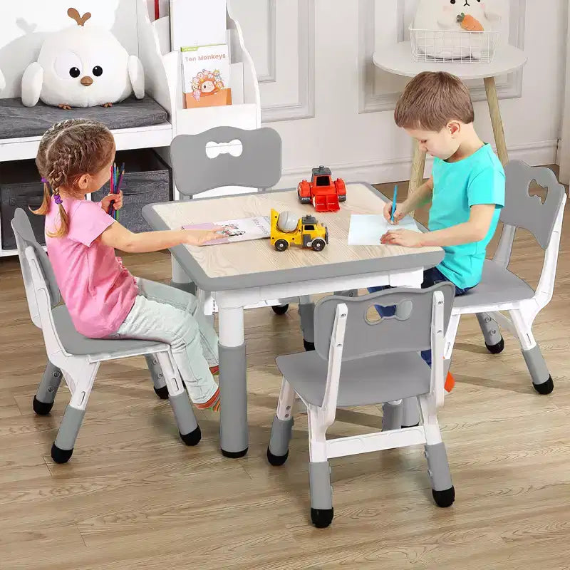 Ensemble Table et Chaises pour Enfants, Bureau Réglable en Hauteur pour Enfants de 2 à 10 Ans, Table d'Activités Manuelles, Pieds Antidérapants, pour Salles de Classe et Garderies