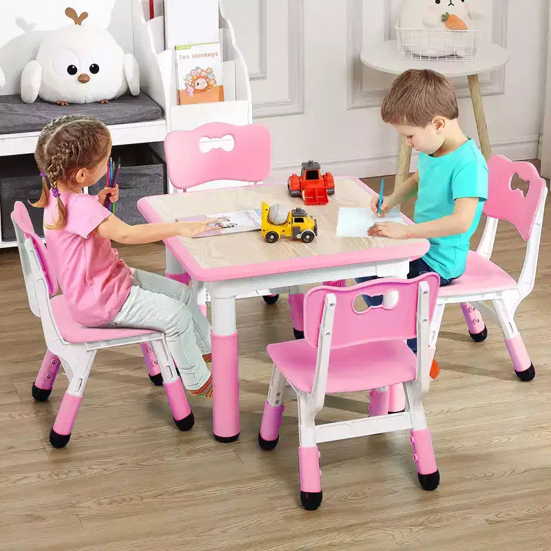 Ensemble Table et Chaises pour Enfants, Bureau Réglable en Hauteur pour Enfants de 2 à 10 Ans, Table d'Activités Manuelles, Pieds Antidérapants, pour Salles de Classe et Garderies