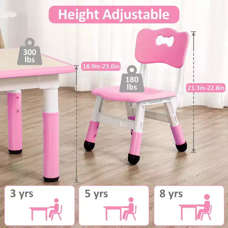 Ensemble Table et Chaises pour Enfants, Bureau Réglable en Hauteur pour Enfants de 2 à 10 Ans, Table d'Activités Manuelles, Pieds Antidérapants, pour Salles de Classe et Garderies