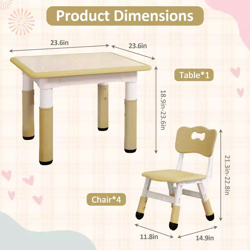 Ensemble Table et Chaises pour Enfants, Bureau Réglable en Hauteur pour Enfants de 2 à 10 Ans, Table d'Activités Manuelles, Pieds Antidérapants, pour Salles de Classe et Garderies