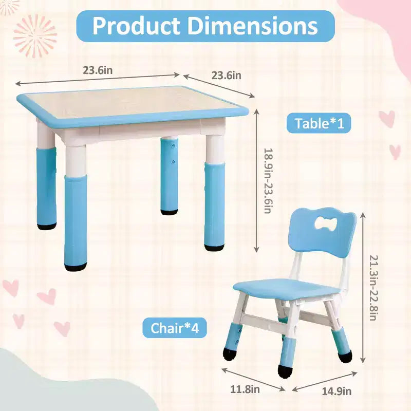 Ensemble Table et Chaises pour Enfants, Bureau Réglable en Hauteur pour Enfants de 2 à 10 Ans, Table d'Activités Manuelles, Pieds Antidérapants, pour Salles de Classe et Garderies