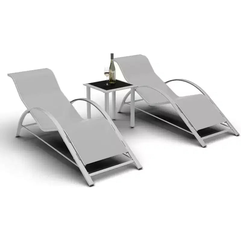 Ensemble de 3 chaises longues de patio, chaises longues d'extérieur pour piscine/plage avec accoudoirs et table d'appoint, pour le bord de la piscine, le jardin