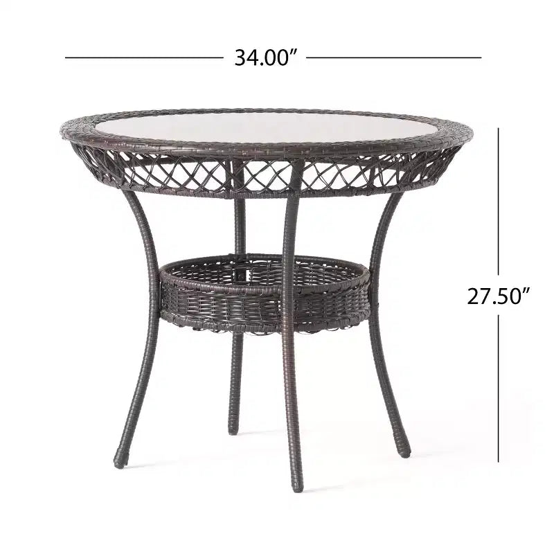 Ensemble de salle à manger GDFStudio Kija d'extérieur 5 pièces en osier et verre trempé avec coussins
