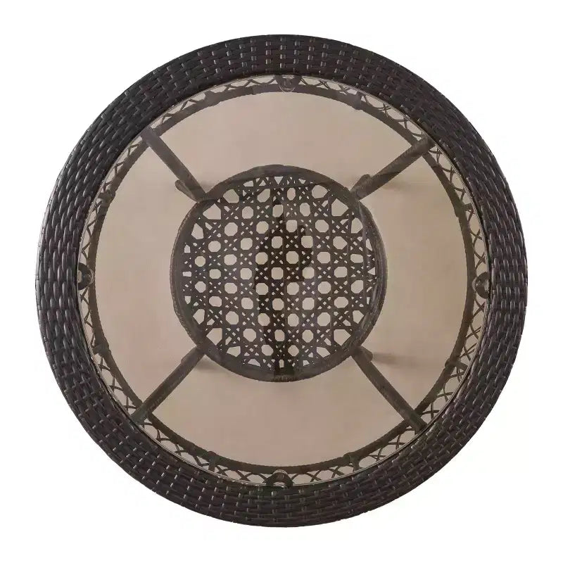 Ensemble de salle à manger GDFStudio Kija d'extérieur 5 pièces en osier et verre trempé avec coussins