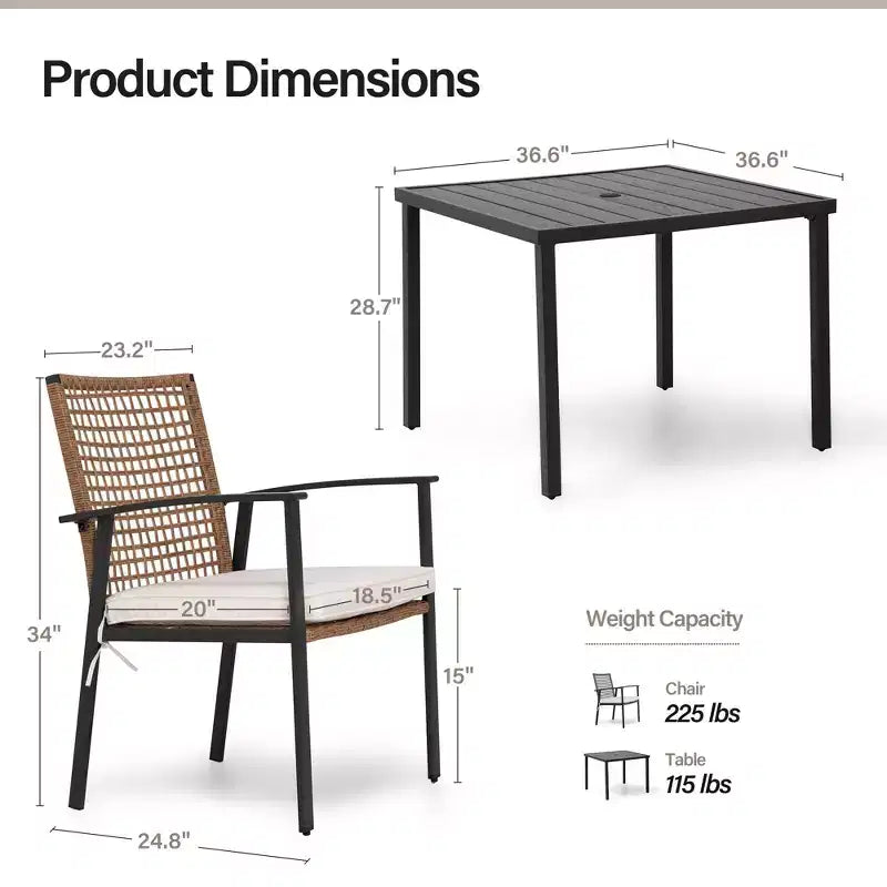 LAUSAINT HOME Ensemble de salle à manger d'extérieur en rotin 5 pièces Table et chaises d'extérieur en rotin pour jardin et piscine