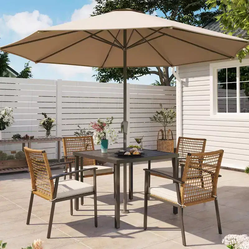 LAUSAINT HOME Ensemble de salle à manger d'extérieur en rotin 5 pièces Table et chaises d'extérieur en rotin pour jardin et piscine