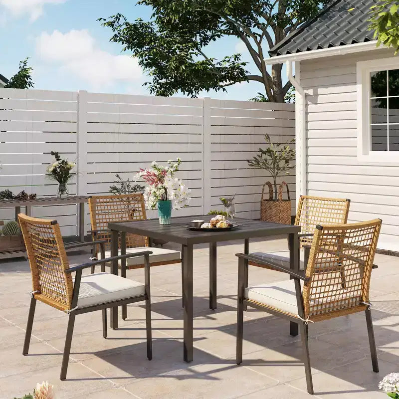 LAUSAINT HOME Ensemble de salle à manger d'extérieur en rotin 5 pièces Table et chaises d'extérieur en rotin pour jardin et piscine