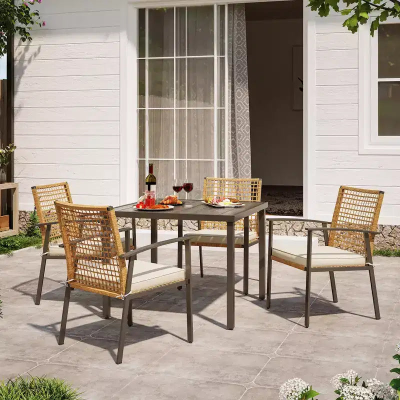 LAUSAINT HOME Ensemble de salle à manger d'extérieur en rotin 5 pièces Table et chaises d'extérieur en rotin pour jardin et piscine