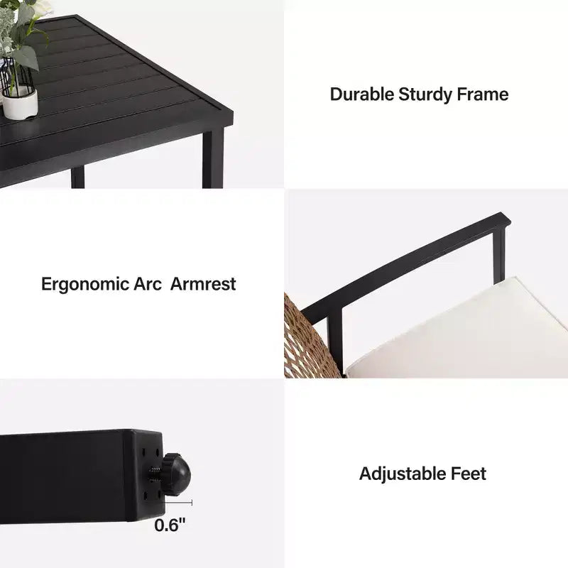 LAUSAINT HOME Ensemble de salle à manger d'extérieur en rotin 5 pièces Table et chaises d'extérieur en rotin pour jardin et piscine