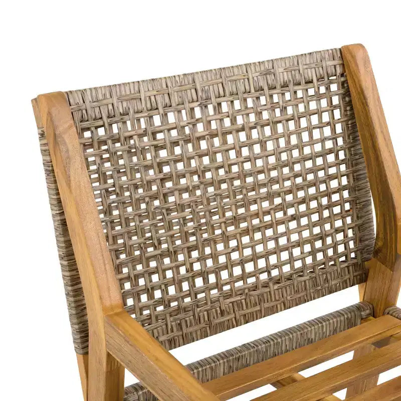 NAYSAYE Ensembles de Repas de Jardin Table Extérieure en Bois d'Acacia avec Chaises en Rotin et Coussins pour Jardin, Patio, Terrasse, Teck, 23.5*21.25*32