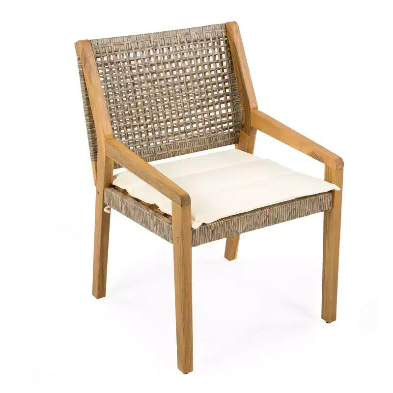 NAYSAYE Patio Dining Sets Outdoor Acacia Wood Wicker Dining Chairs with Cushions for Garden Patio, Brown and Teak, 23.5*21.25*32