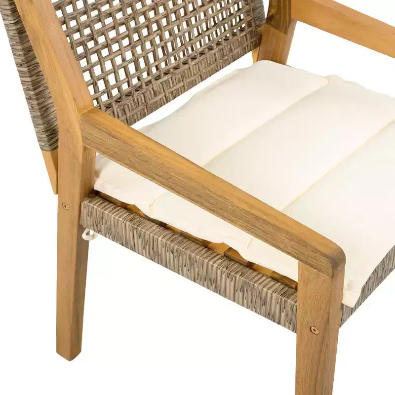 NAYSAYE Ensembles de Repas de Jardin en Bois d'Acacia avec Chaises de Repas en Osier et Coussins pour Jardin, Patio, Marron et Teck, 23,5*21,25*32