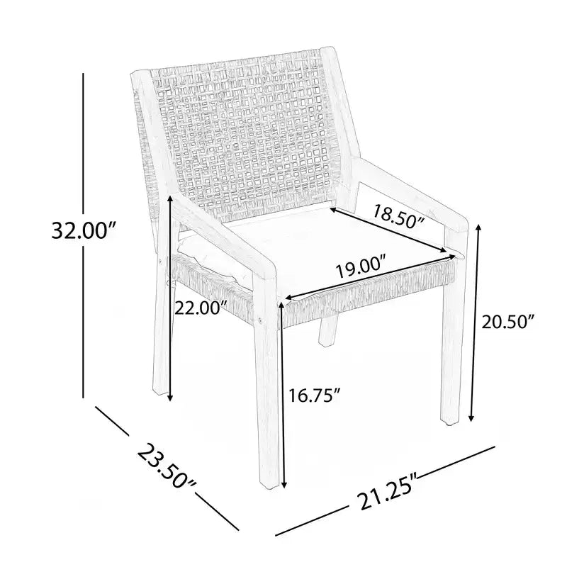 NAYSAYE Ensembles de Repas de Jardin en Bois d'Acacia avec Chaises de Repas en Osier et Coussins pour Jardin, Patio, Marron et Teck, 23,5*21,25*32