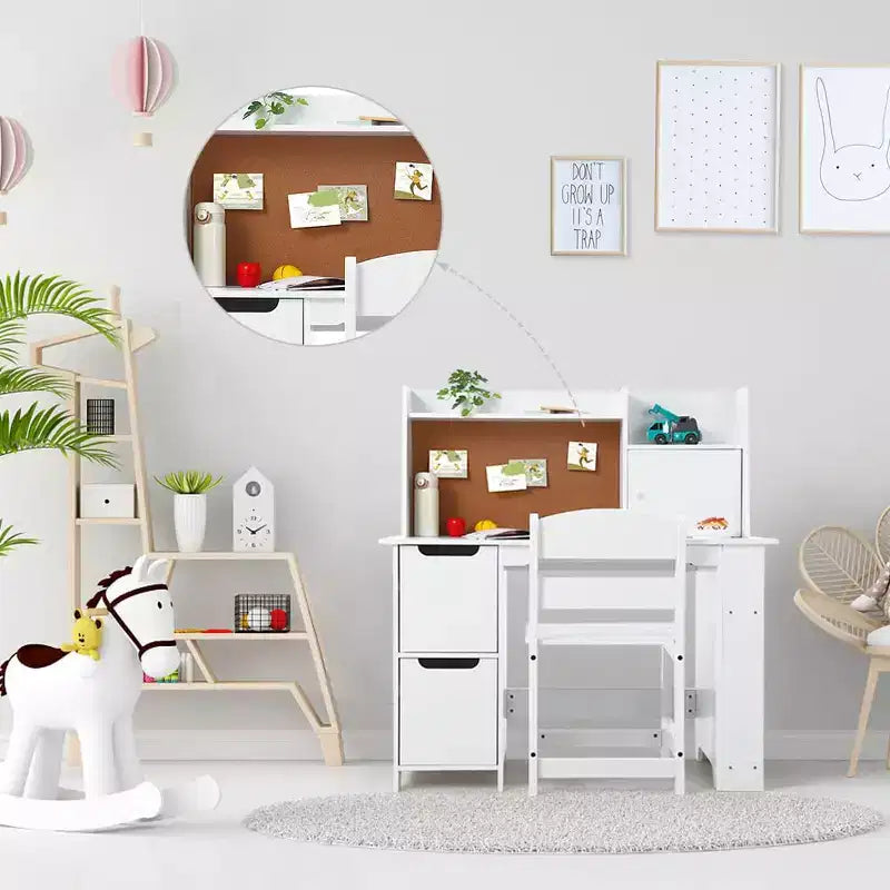 Ensemble bureau et chaise pour enfants, table d'étude en bois avec étagère de rangement, tableau d'affichage pour enfants de 3 à 8 ans