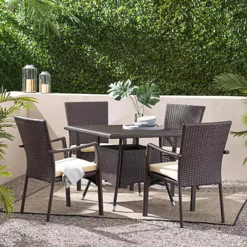 Christopher Knight Home Campbell Outdoor Wicker 5 Piece Dining Set with Cushion