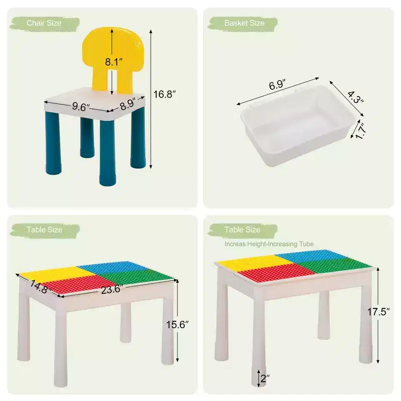 Sandinrayli Table d'activités pour enfants avec 2 chaises et 100 gros blocs, compatible avec les blocs classiques, table à eau/sable et blocs de construction pour tout-petits (Couleurs primaires)