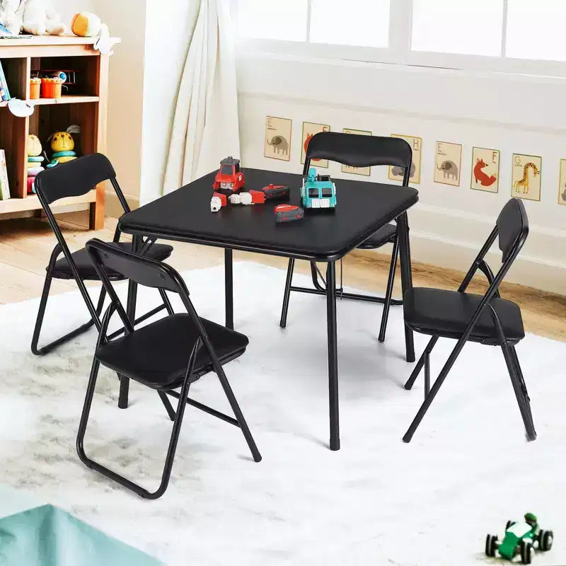 Chaises et table pliantes en métal, chaises pliantes rembourrées en cuir avec coussin confortable et cadre en acier durable, activité pour enfants rembourrée