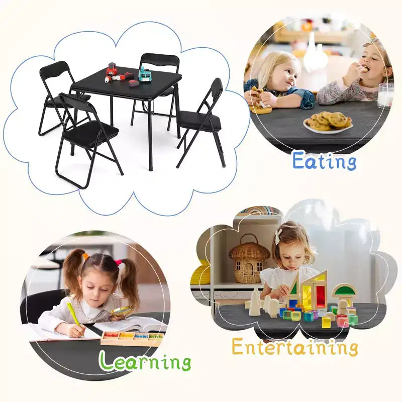 Chaises et table pliantes en métal, chaises pliantes rembourrées en cuir avec coussin confortable et cadre en acier durable, activité pour enfants rembourrée