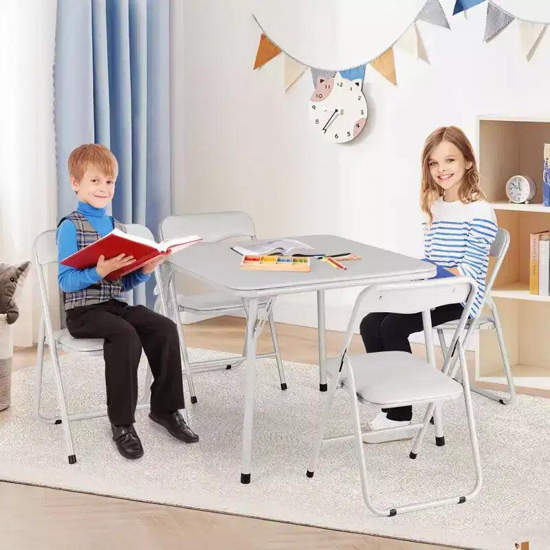 Chaises et table pliantes en métal, chaises pliantes rembourrées en cuir avec coussin confortable et cadre en acier durable, activité pour enfants rembourrée