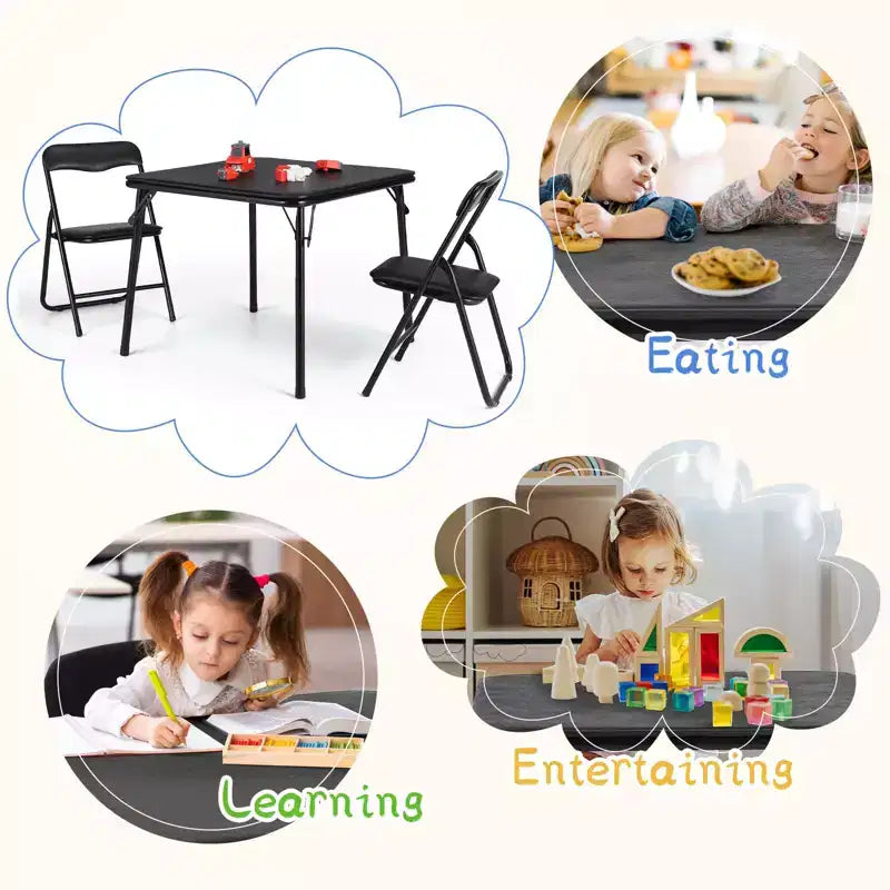Chaises et table pliantes en métal, chaises pliantes rembourrées en cuir avec coussin confortable et cadre en acier durable, activité pour enfants rembourrée