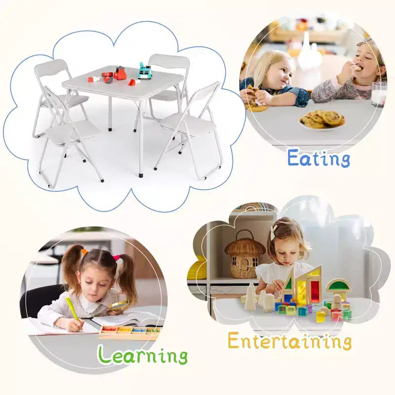 Chaises et table pliantes en métal, chaises pliantes rembourrées en cuir avec coussin confortable et cadre en acier durable, activité pour enfants rembourrée