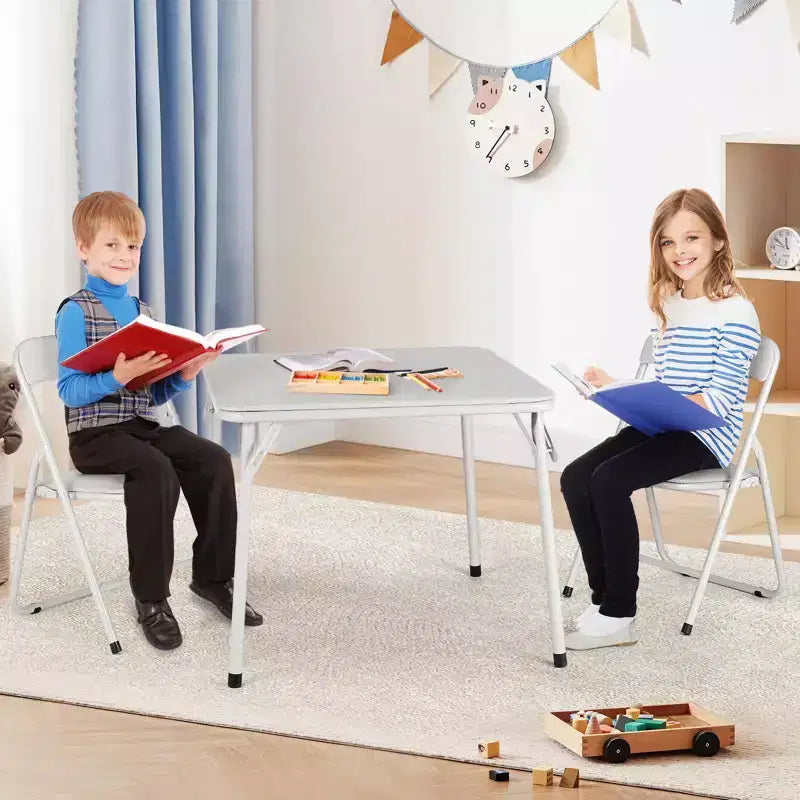 Chaises et table pliantes en métal, chaises pliantes rembourrées en cuir avec coussin confortable et cadre en acier durable, activité pour enfants rembourrée