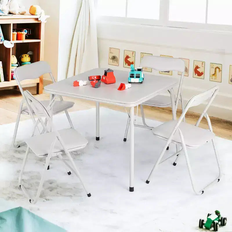 Metal Folding Chairs and Table, Leather Padded Folding Chairs with Comfortable Cushion and Durable Steel Frame, Upholstered Children's Activity