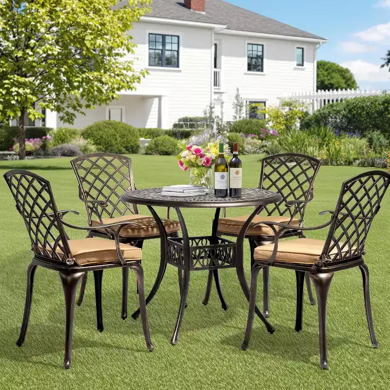 VINGLI 5-Piece Outdoor Patio Dining Set, Cast Aluminum All-Weather Outdoor Table and Chairs w/Cushion, outdoor patio dining sets