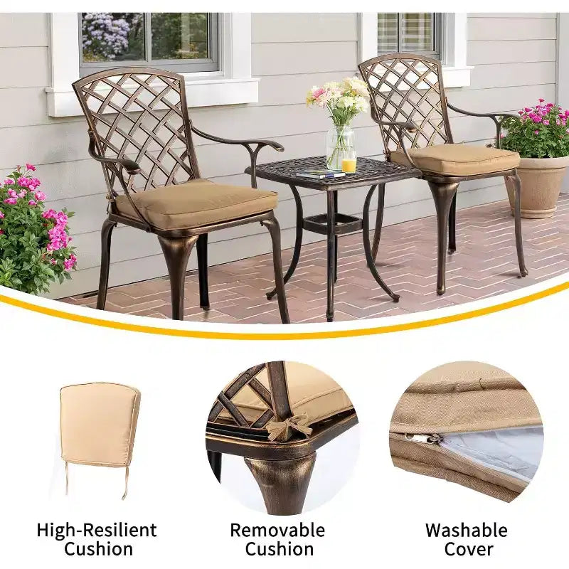 VINGLI Ensemble de salle à manger d'extérieur 5 pièces, Table et chaises d'extérieur tout temps en aluminium moulé avec coussin, ensembles de salle à manger de patio extérieurs